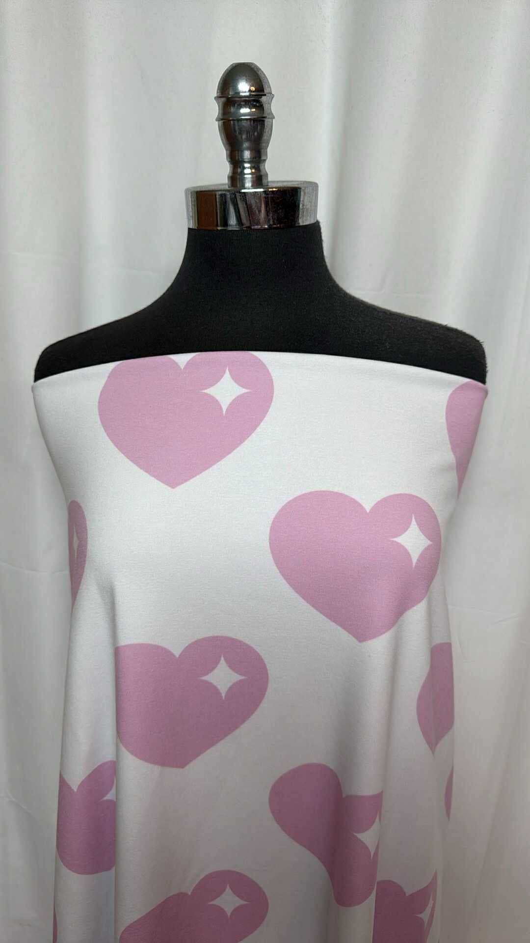 Pink Hearts - Heavy Cotton Spandex - 2 Yard Cut