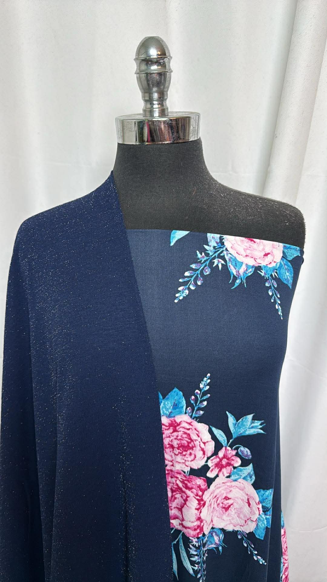 NAVY LUREX/FLORAL BUNDLE : 2YD Navy Lurex P/S DK & 1.5YD Navy Floral DBP : A30431