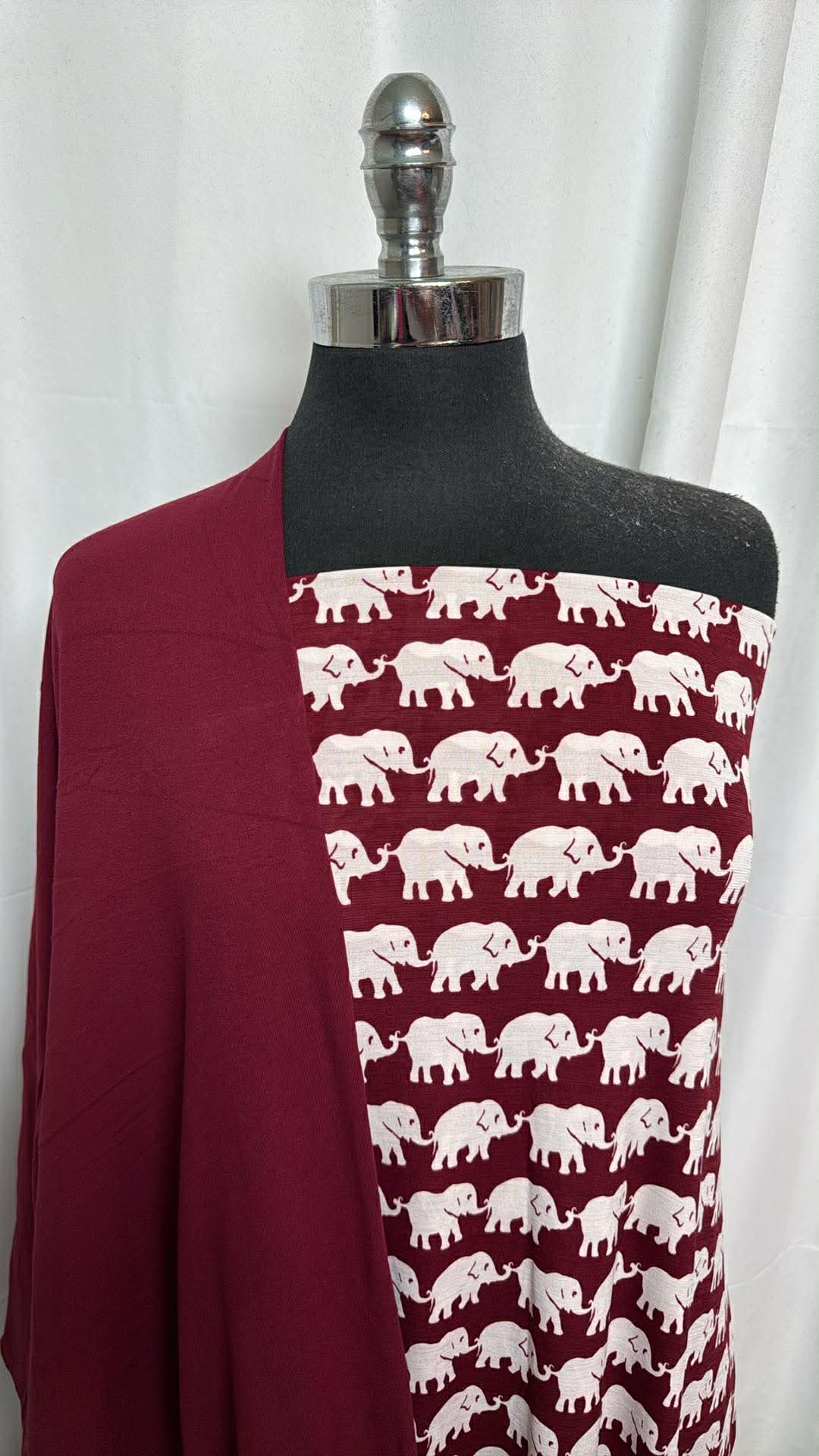 BURGUNDY/ELEPHANT BUNDLE : 2YD Elephant Bulgari & 2YD Burgundy Cotton/Spandex : A30504