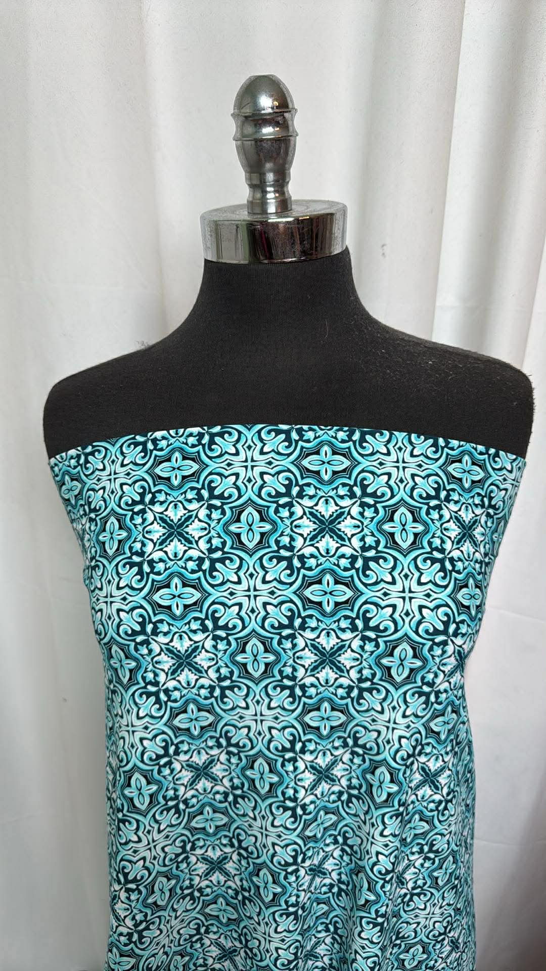 Teal Mandala - Designer Nylon/Spandex Swim - 2 Yard Cut