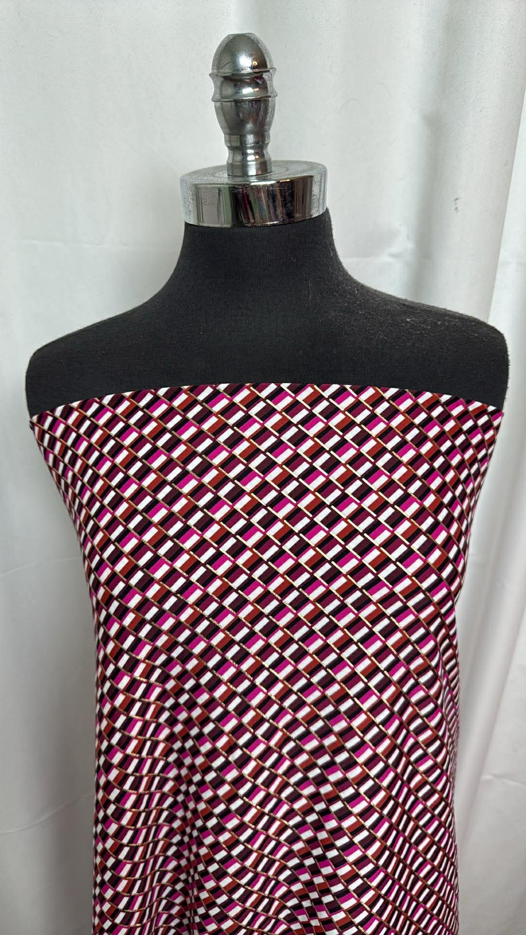 Fuchsia/Burgundy Geo w/Gold Foil - Designer Nylon/Spandex Swim - 2 Yard Cut