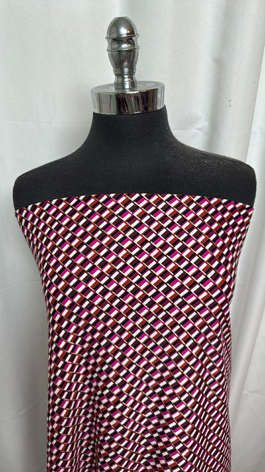 Fuchsia/Burgundy Geo w/Gold Foil - Designer Nylon/Spandex Swim - 2 Yard Cut