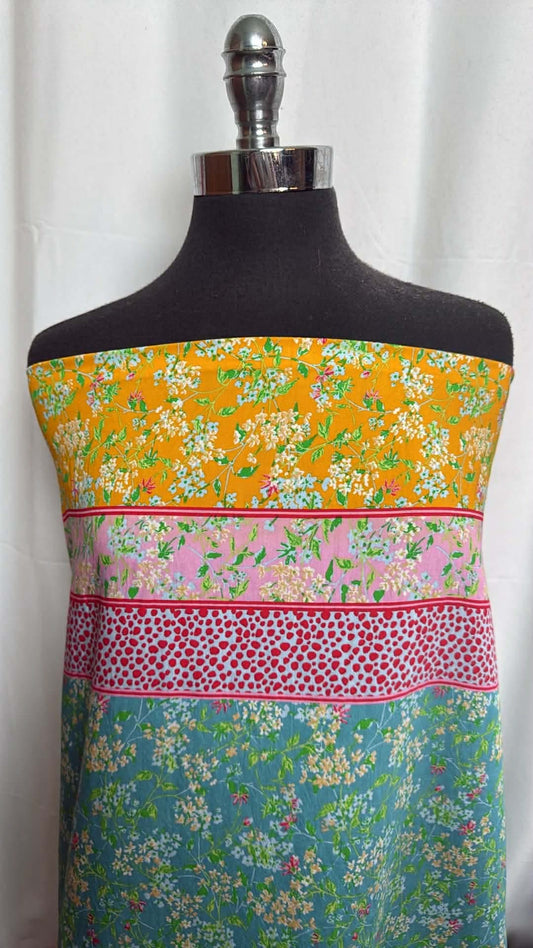 Single-Border Floral/Stripe - Poly Wool Dobby - 2 Yard Cut