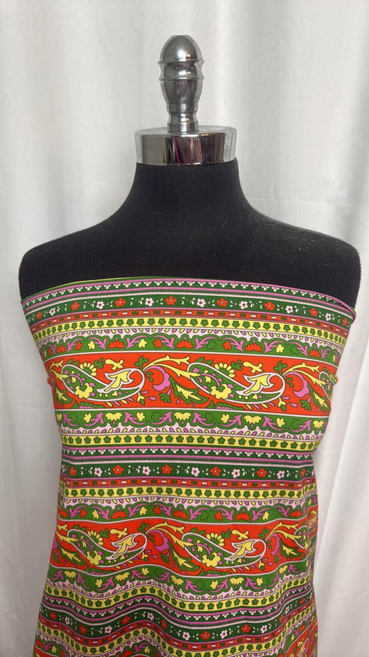 Red/Green Paisley Stripe - Designer Nylon/Spandex Swim - 1 Yard Cut