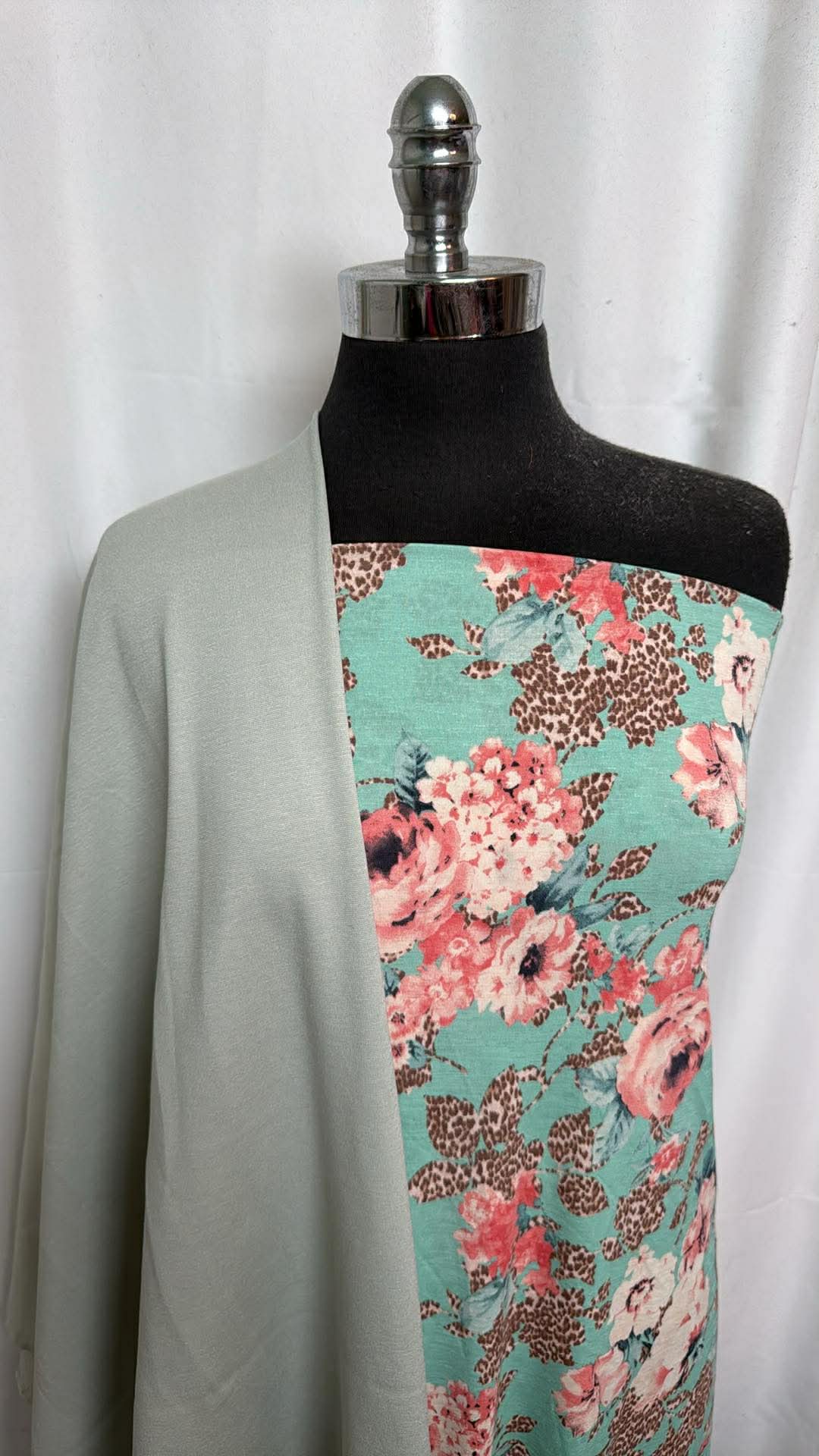 SAGE/FLORAL BUNDLE : 1+YD Floral Bulgari & 2YD Light Sage Nylon Ponte : A30447