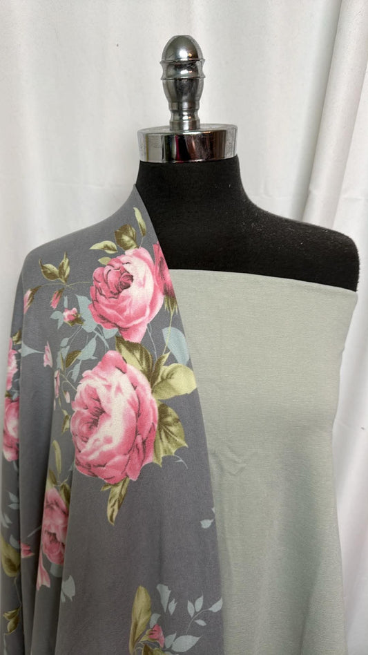 LIGHT SAGE/GREY FLORAL BUNDLE : 2YD Light Sage Nylon Ponte & 2YD Grey Floral Oakley SK : A30622