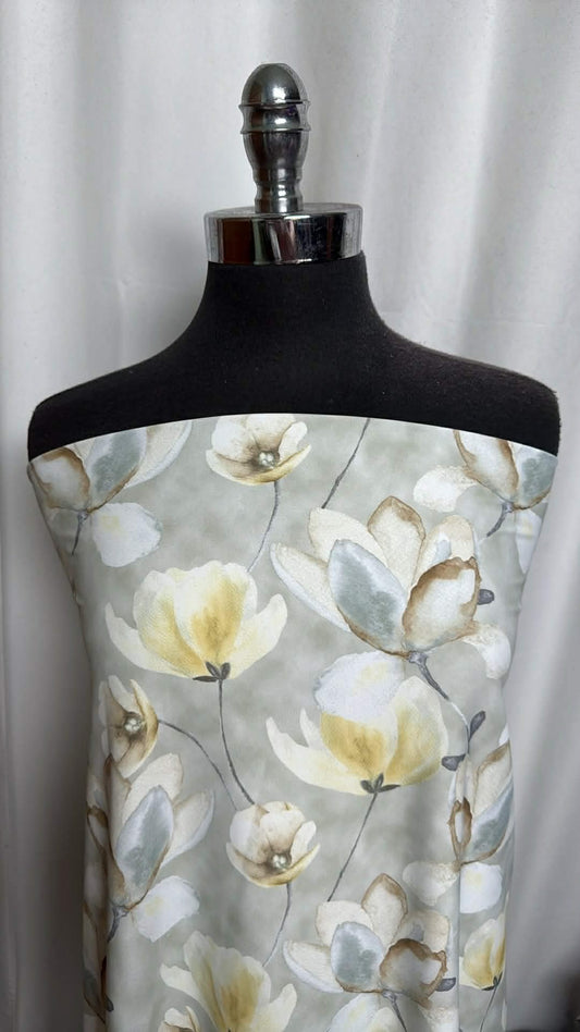 Grey/Yellow Floral - Nylon/Spandex - 2 Yard Cut