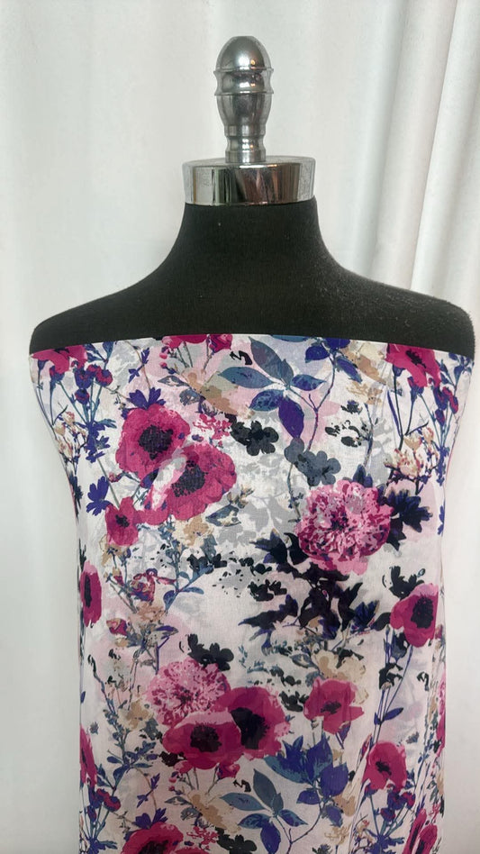 Fuchsia/Multi Floral - Chiffon - 3 Yard Cut