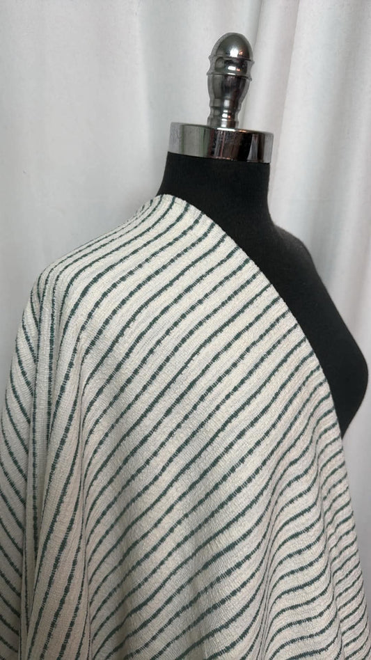 Ivory/Sage Stripe - Cotton-Blend Textured Double Knit - By the Yard