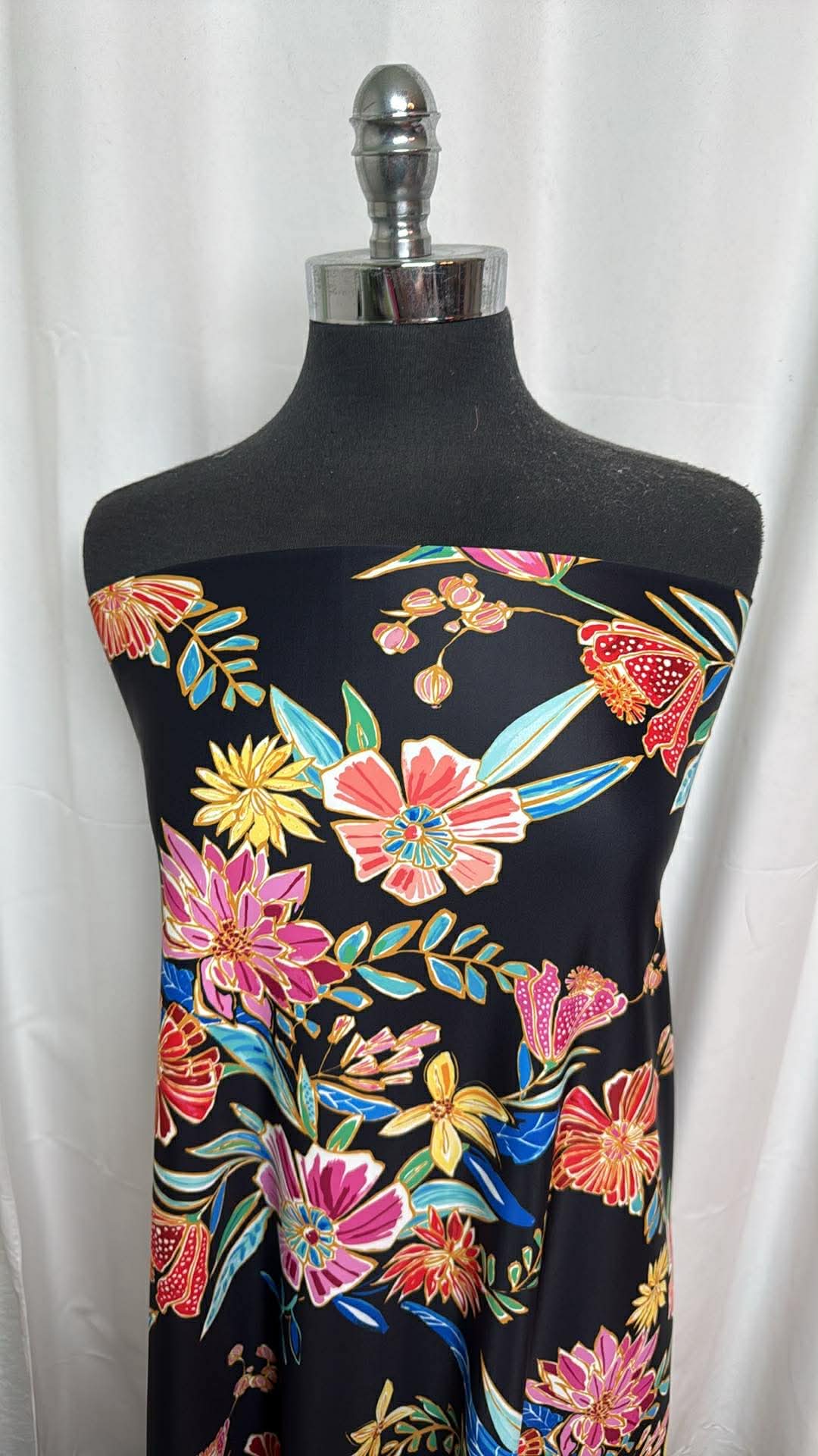 Multicolor Floral on Black - Designer Nylon/Spandex Swim - 1 Yard Cut