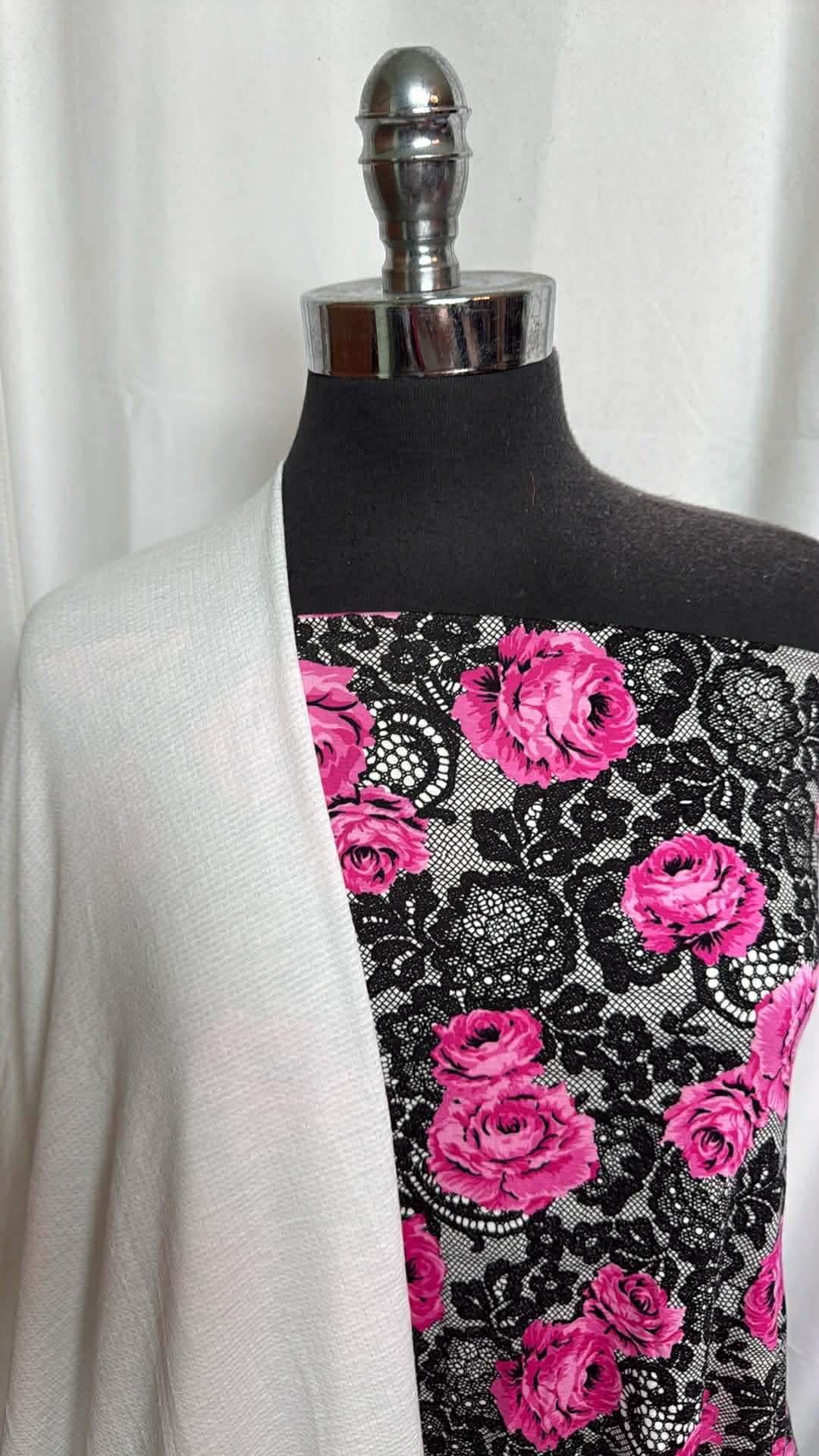 FLORAL LACE/GAUZE BUNDLE : 2YD Floral Lace Modal/Spandex & 2YD Knit Gauze : A29901