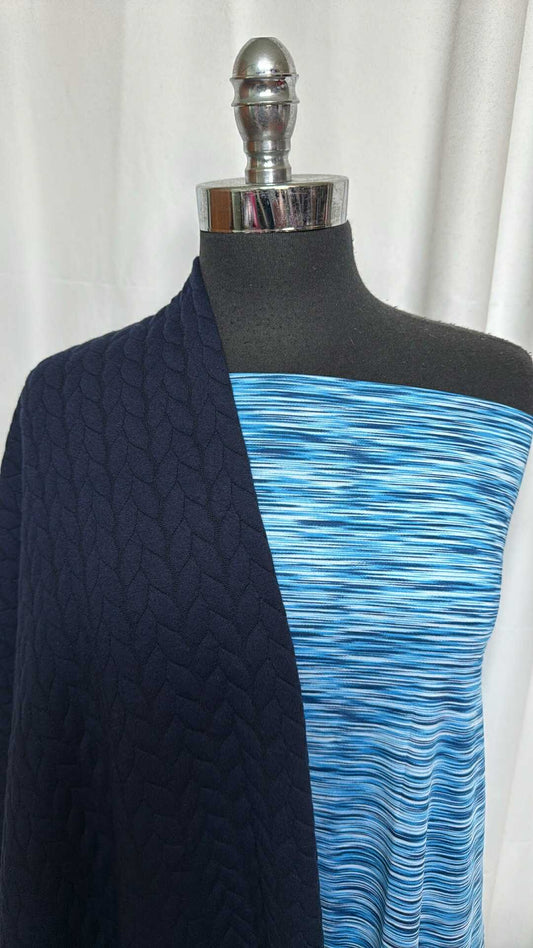 CABLE/SPACE DYE BUNDLE : 1YD Space Dye Yoga PF & 2YD Navy Cable Knit : A28682