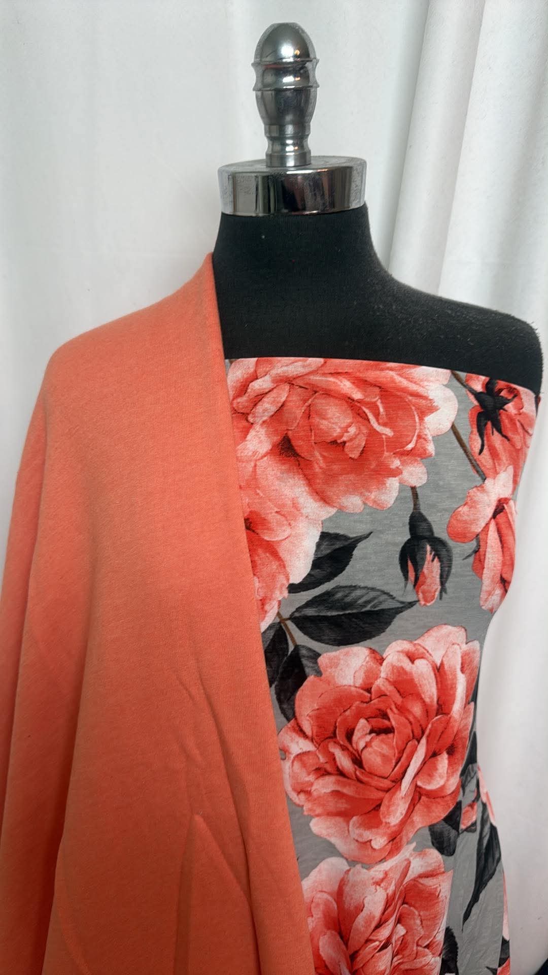 ORANGE/GREY FLORAL BUNDLE : 2.5YD Orange/Grey Floral Bulgari & 2YD Orange Brushed Sweatshirt Fleece (72" Wide) : A30876