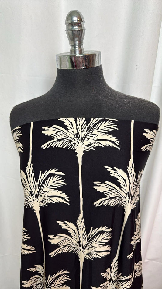 Black/Ivory Palms - Designer Nylon/Spandex Swim - 2 Yard Cut
