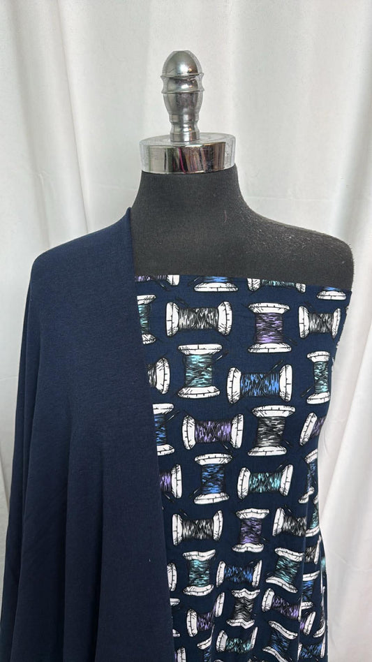 NAVY/THREAD BUNDLE : 2.5YD Thread DBP & 2.5YD Navy Bamboo/Cotton/Spandex FT : A30147