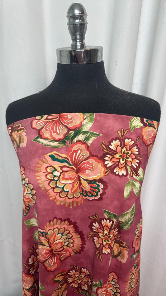 Burgundy Floral - Designer Nylon/Spandex Swim - 2 Yard Cut