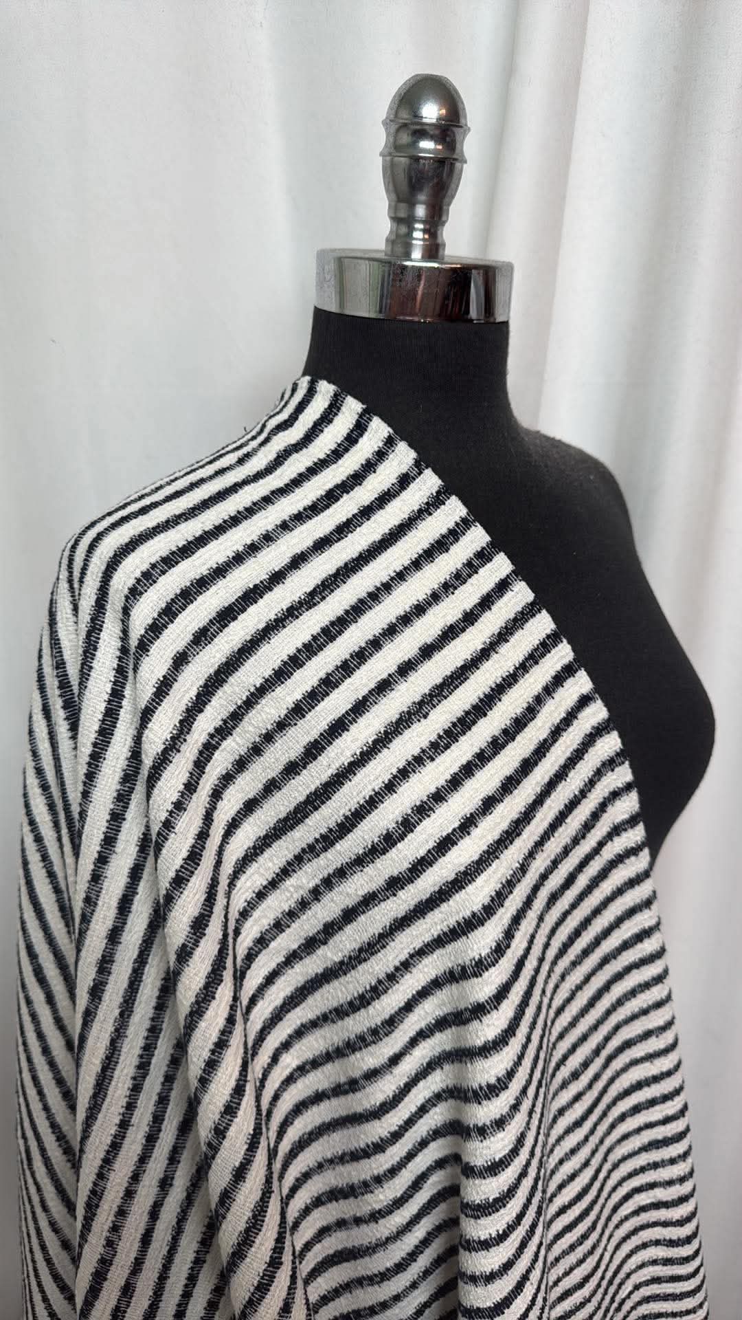 Navy/Black Stripe - Cotton-Blend Textured Double Knit - By the Yard