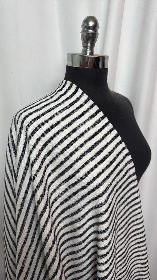 Navy/Black Stripe - Cotton-Blend Textured Double Knit - By the Yard