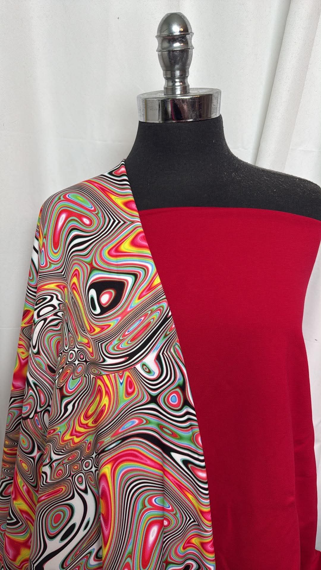 RED/PSYCHEDELIC BUNDLE : 3YD Red Nylon Ponte & 2YD Psychedelic Poly Fleece : A30621