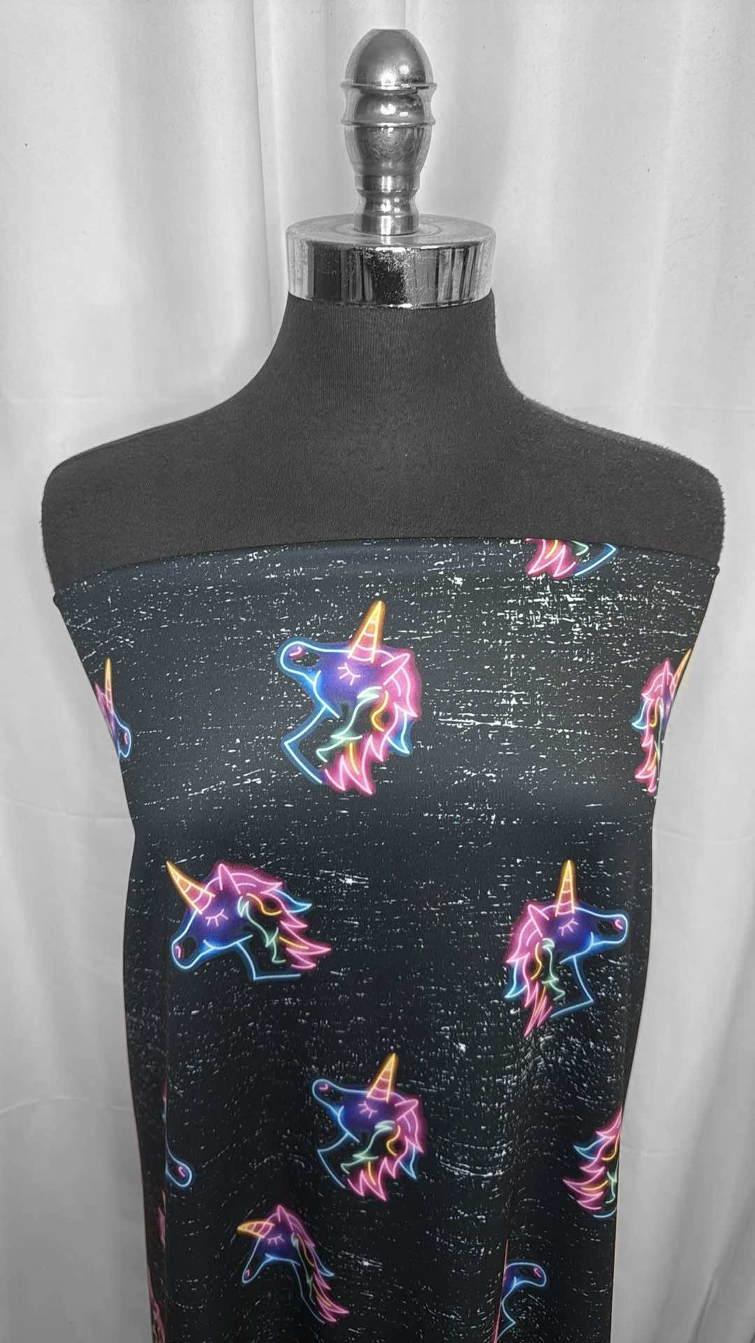 Neon Unicorn Heads - Scuba - 2 Yard Cut
