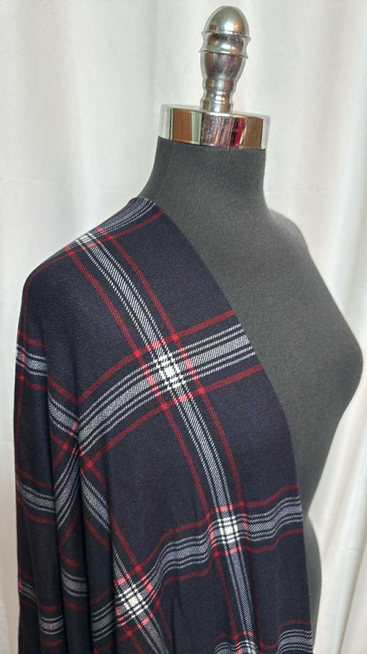 Navy/Red Plaid - Brushed Hacci Sweater Knit - 2 Yard Cut