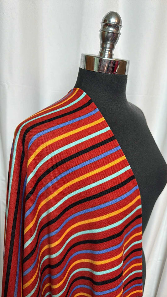 Red Multi-Stripe - Brushed Hacci Sweater Knit - 2 Yard Cut