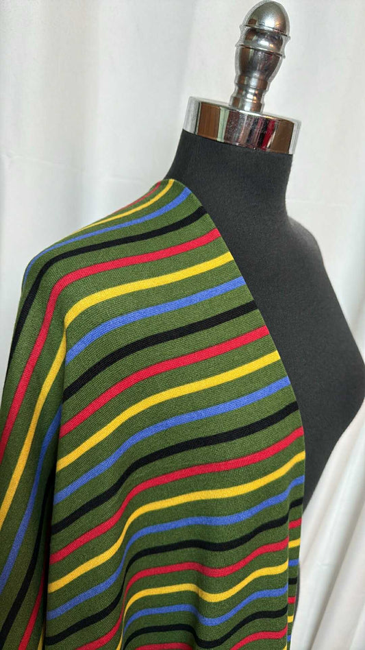 Green Multi-Stripe - Brushed Hacci Sweater Knit - 2 Yard Cut