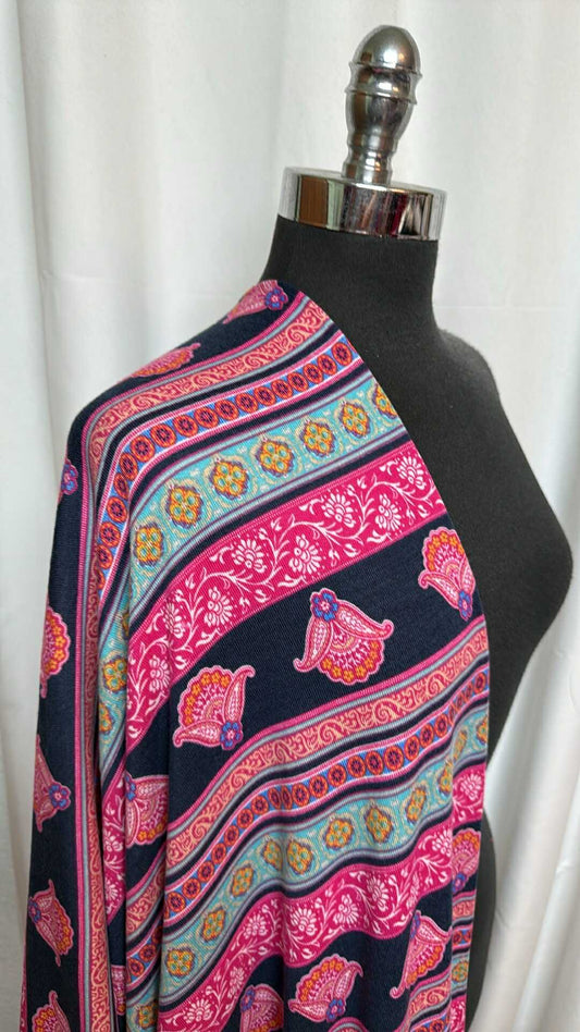 Navy/Pink Multi Stripe - Brushed Hacci Sweater Knit - 2 Yard Cut