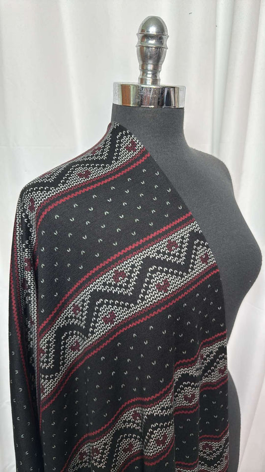 Black/Red Chevron/Stripe -  Brushed Hacci Sweater Knit - 2 Yard Cut