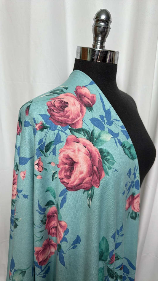 Blue/Pink Floral - Oakley Sweater Knit - 2 Yard Cut