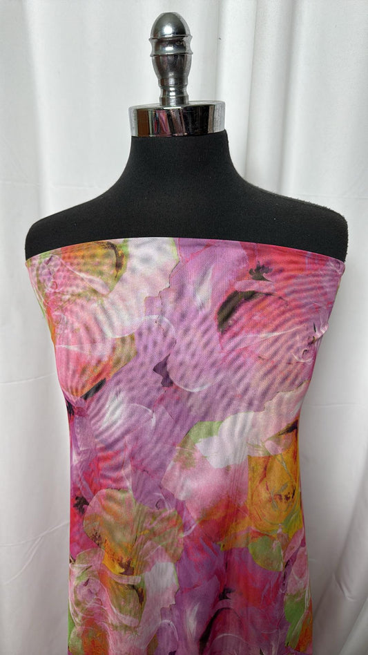 Pink/Purple Floral - Stretch Mesh - 2 Yard Cut