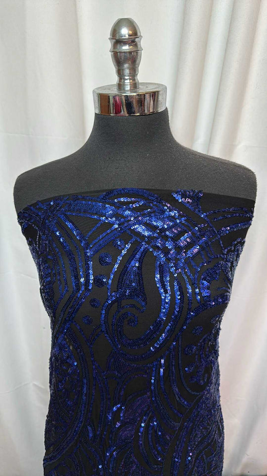 Blue Sequins on Stretch Mesh - 3 Yards + 30" Cut