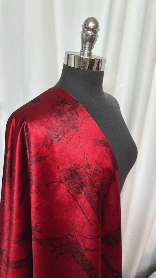 Red Helicopter - NO Stretch Velour - 2 Yard Cut