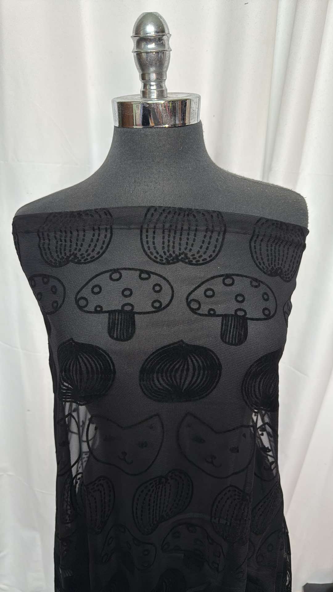 Black Halloween - Flocked Mesh - 2 Yard Cut