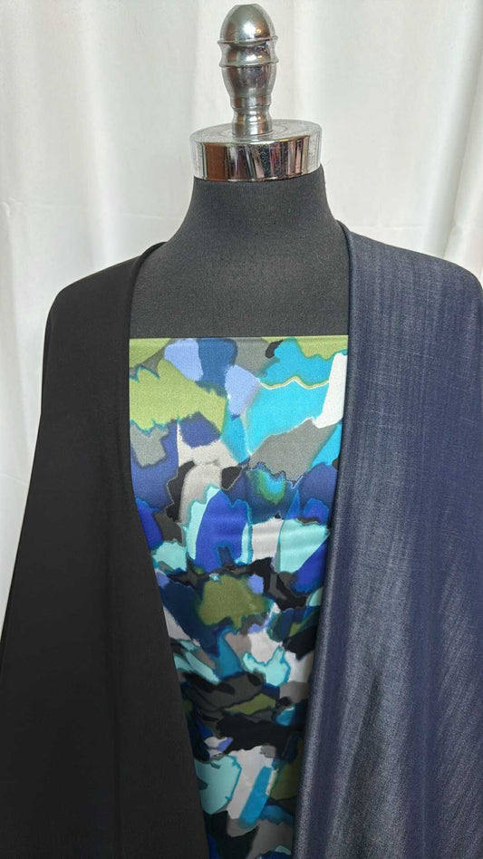 3YD Tencel Denim (No Stretch) & 3YD Abstract Poly/Satin Woven & 3YD Black Japanese Ponte : VSG005