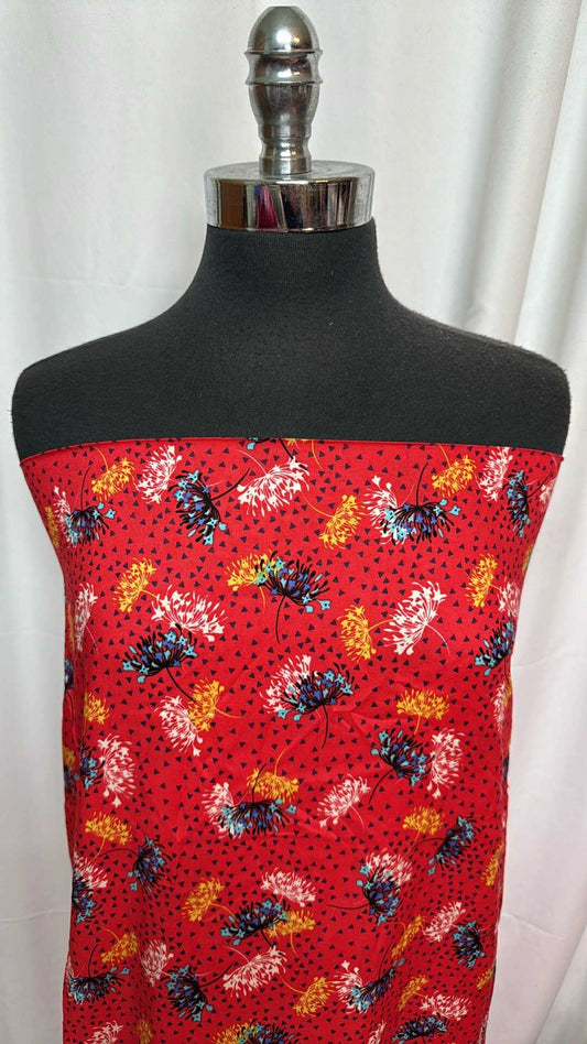 Red Floral - Rayon Challis - 2 Yard Cut