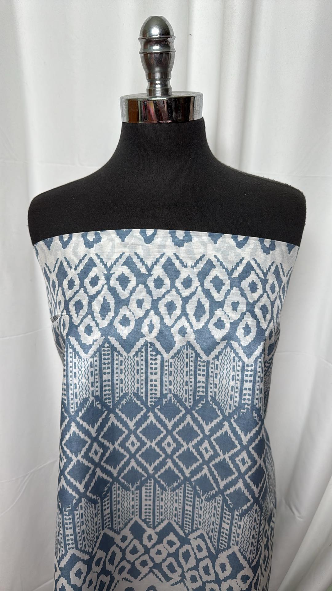 Denim/Ivory Geo - Silk Woven - 2 Yard Cut