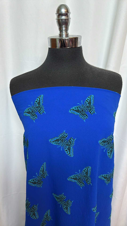 Blue Butterflies - Poly/Spandex Jacquard Stretch Woven (50" Wide) - 2 Yard Cut