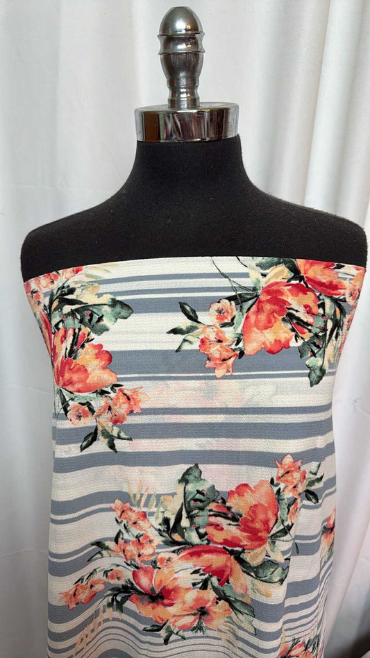 Floral/Stripe - Bubble Crepe - 2 Yard Cut