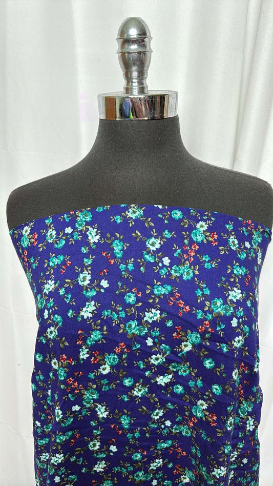 Blue Floral - Rayon Challis - 2 Yard Cut