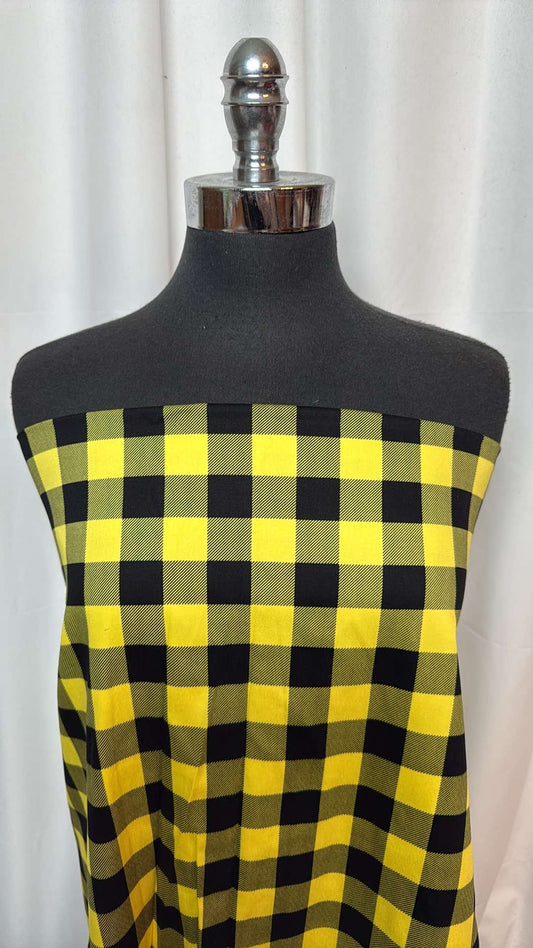 Black/Yellow Buffalo Plaid - Stretch Cotton Woven - 2 Yard Cut