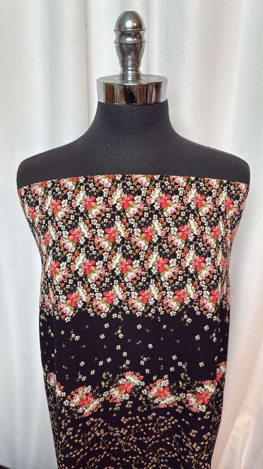 Black/Pink Floral - Double-Border Bubble Crepe - 2 Yard Cut