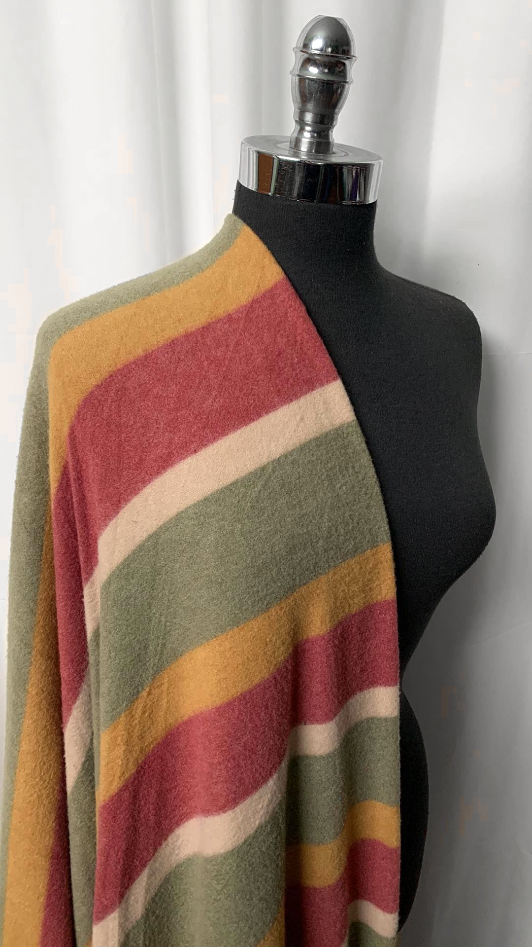 Olive/Burgundy Stripe - Brushed Hacci Sweater Knit - By the Yard