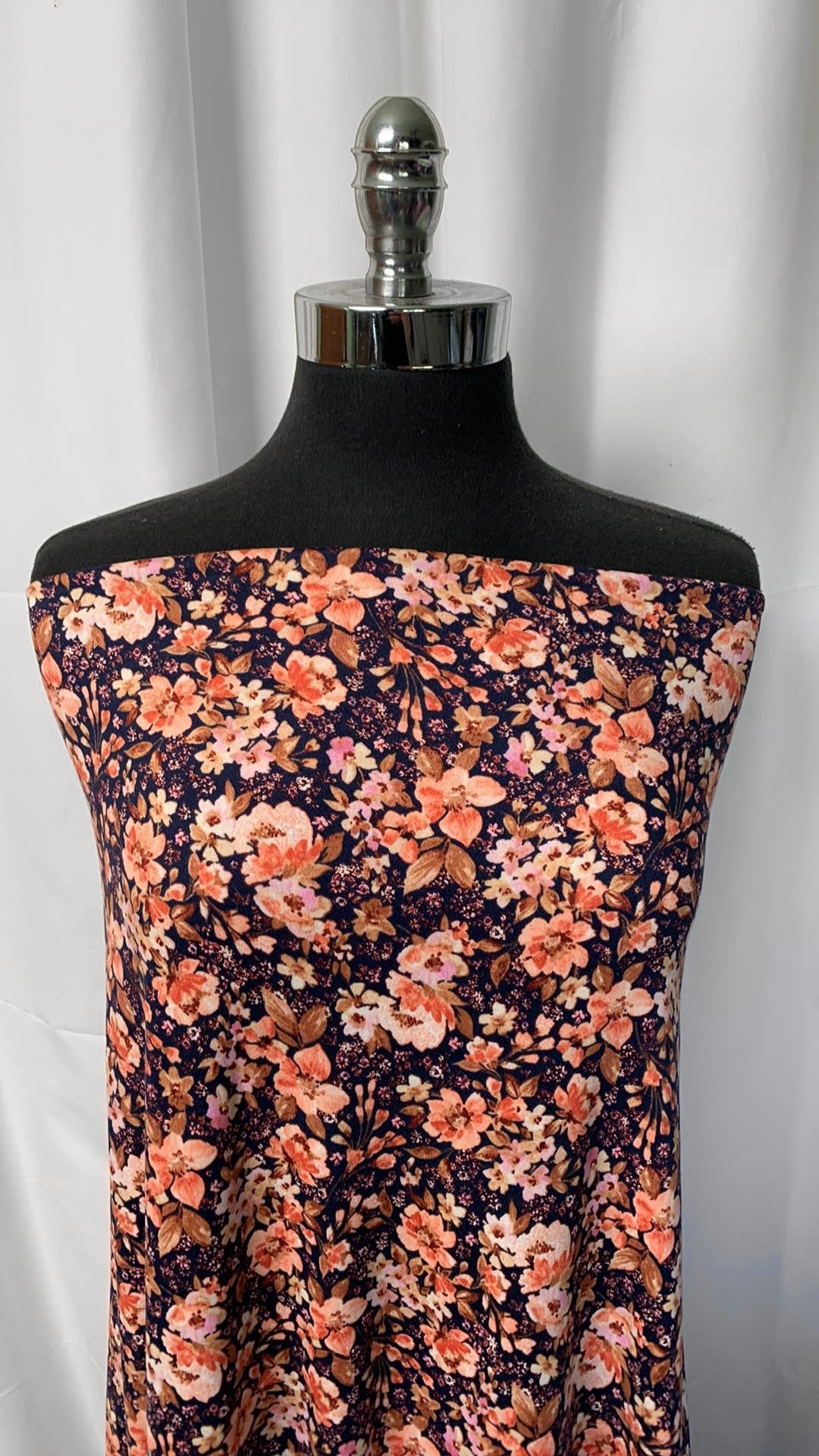 Navy/Blush Floral - Double Brushed Poly Spandex - 3 Yard Cut