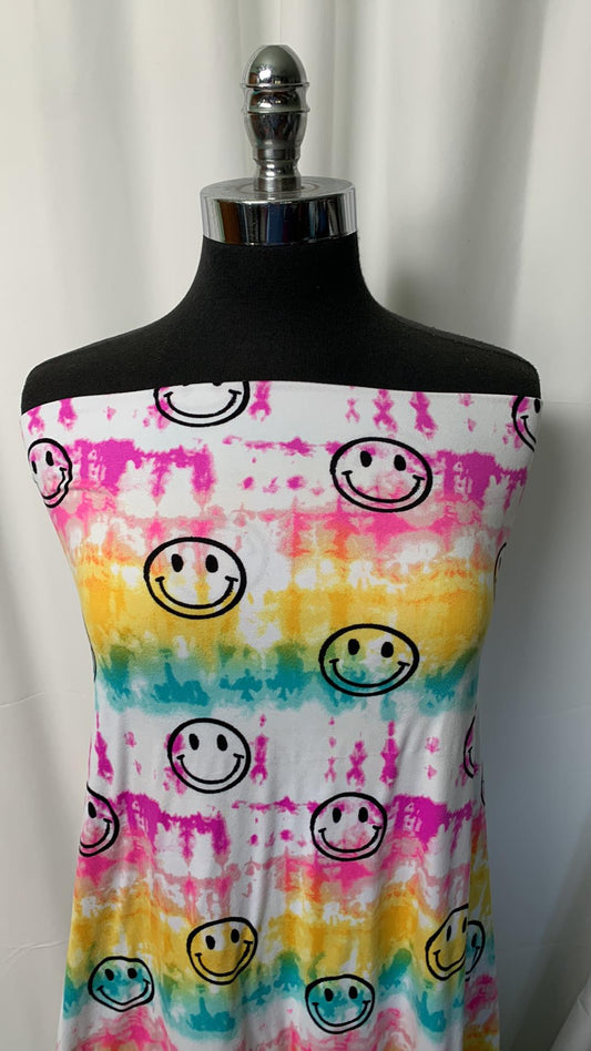 Tie Dye w/Smiles - Double Brushed Poly Spandex - By the Yard
