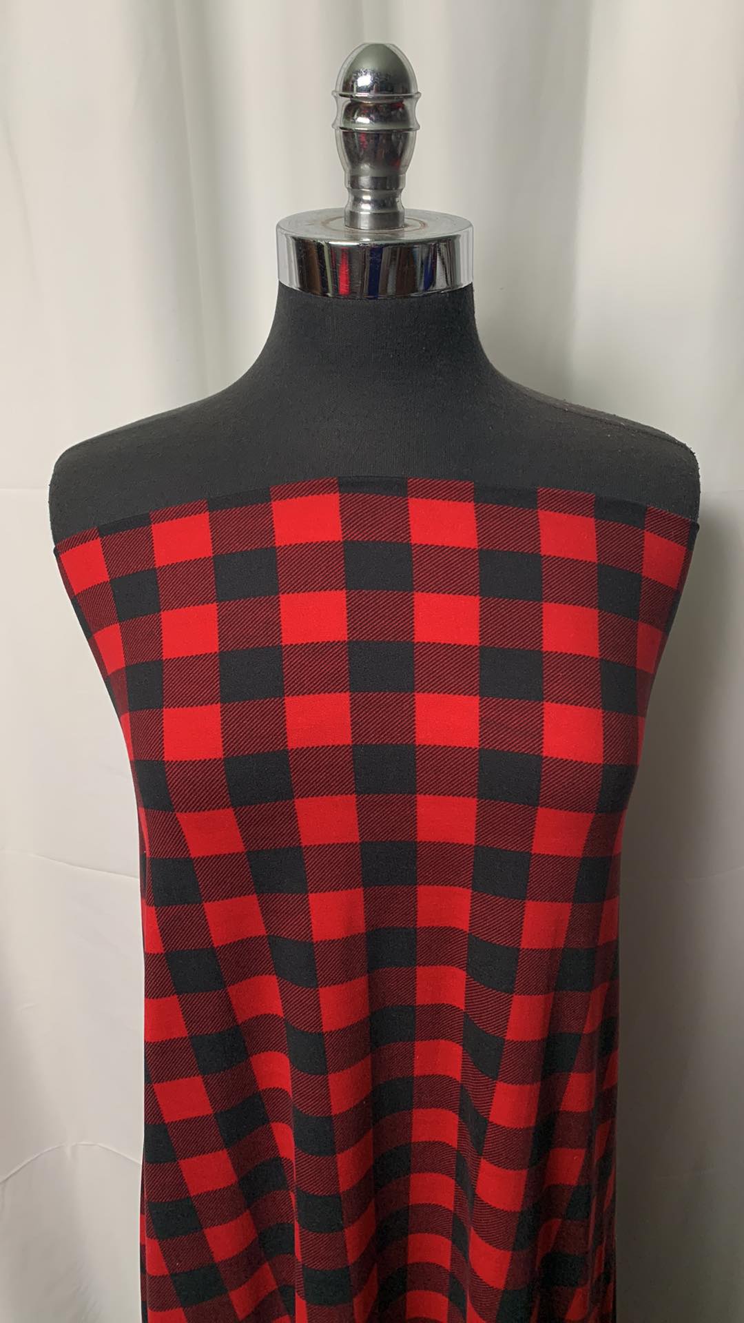 Red 1" Plaid - Double Brushed Poly Spandex - By the Yard