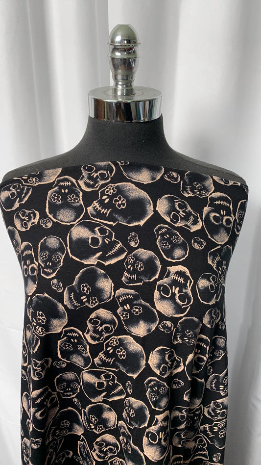 Tossed Skulls - Cotton Spandex - 2 Yard Cut