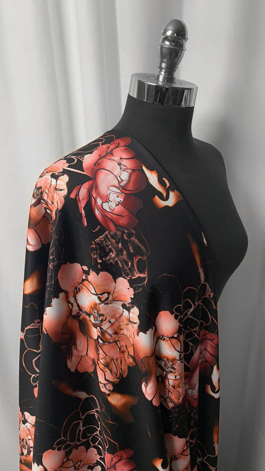 Black/Rose Gold Floral - Sport Fleece - 4 Yard Cut