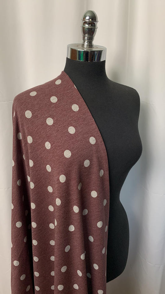 Burgundy/Heather Grey Polka Dots - PRS French Terry - By the yard