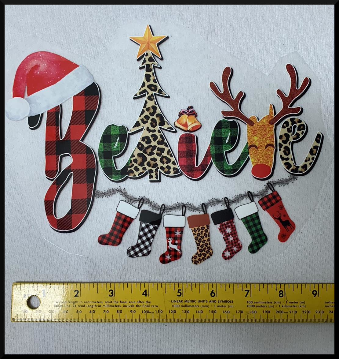 Believe Stockings (T12) - Iron On Decal - Sold Individually